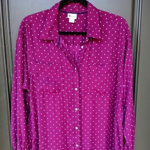 Purple Polkadot Button Blouse